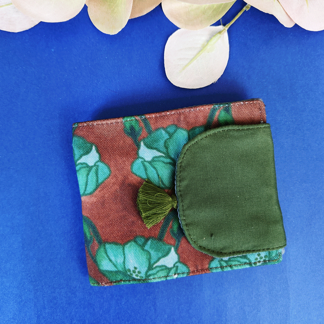 Mini Flap Wallet Combo- Peach-Green flowers