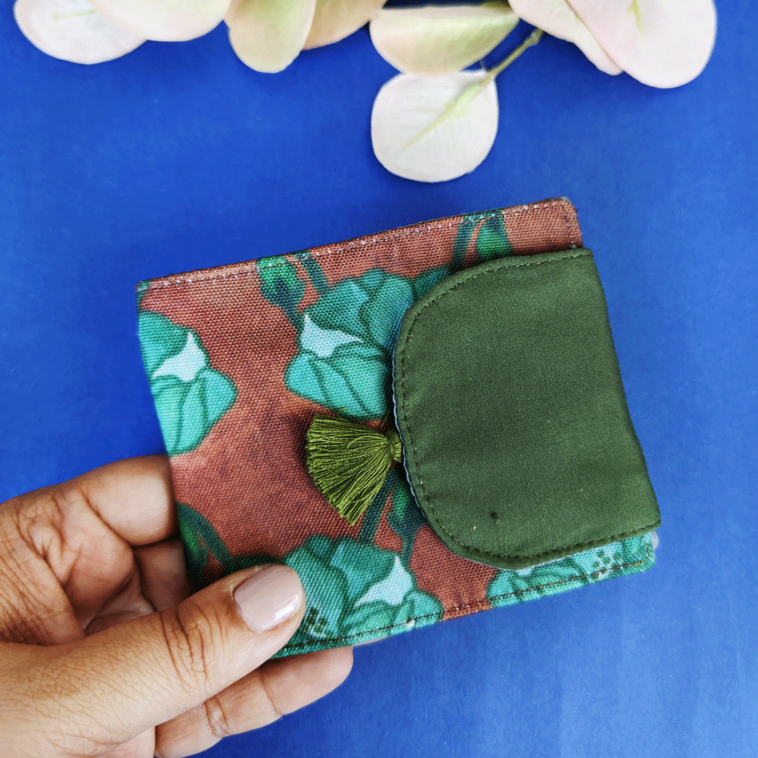 Mini Flap Wallet- Green Flower