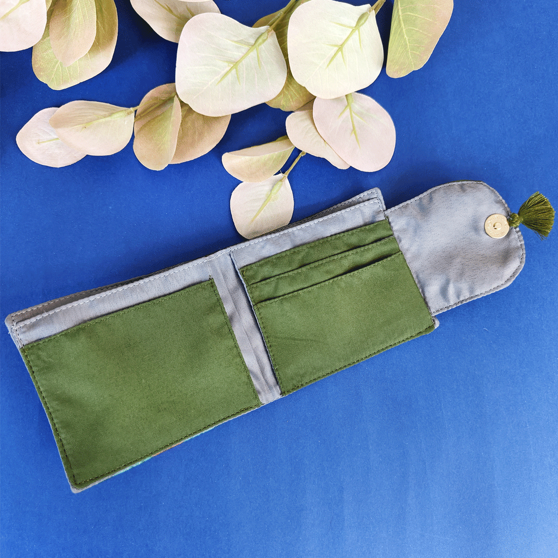Mini Flap Wallet Combo- Mustard-Green Leaves