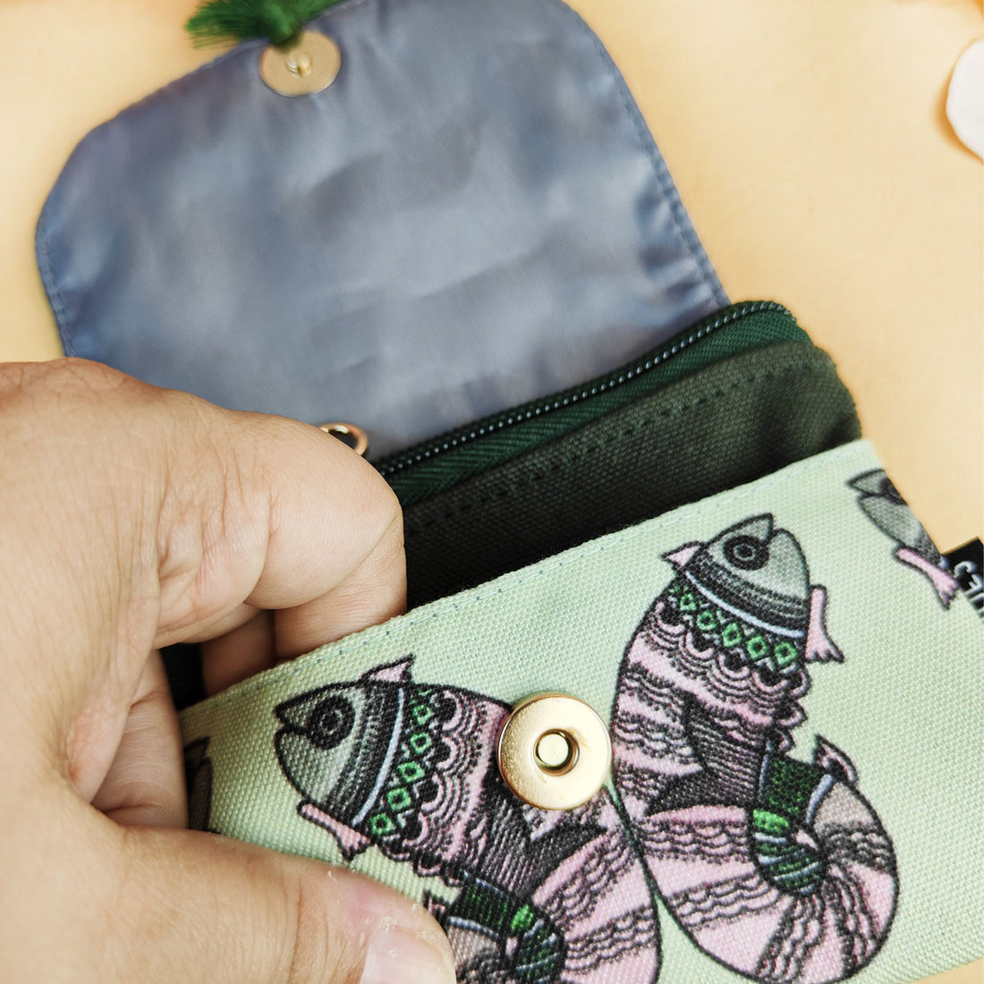 Mini wallet- Gond Green Fish