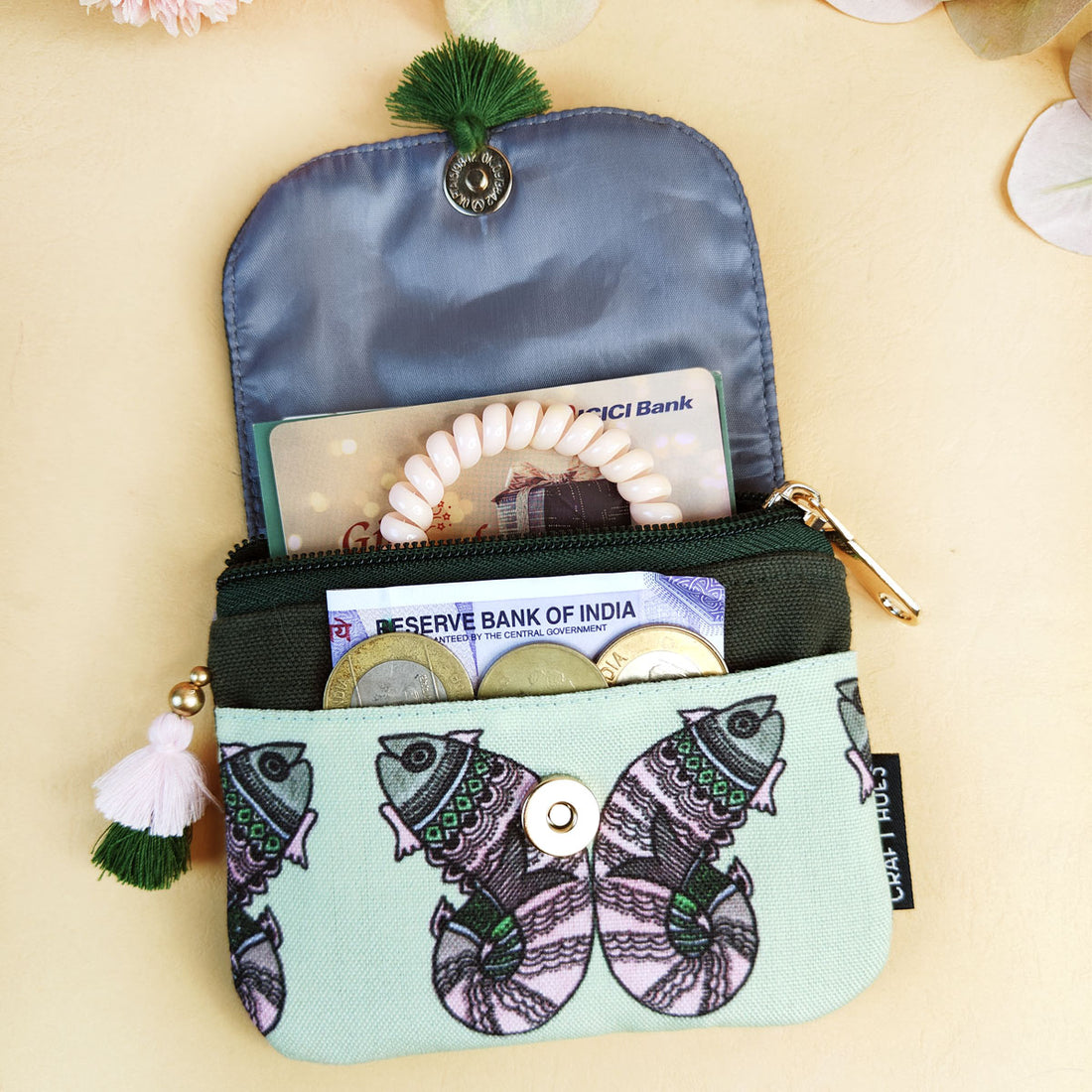 Mini wallet- Gond Green Fish