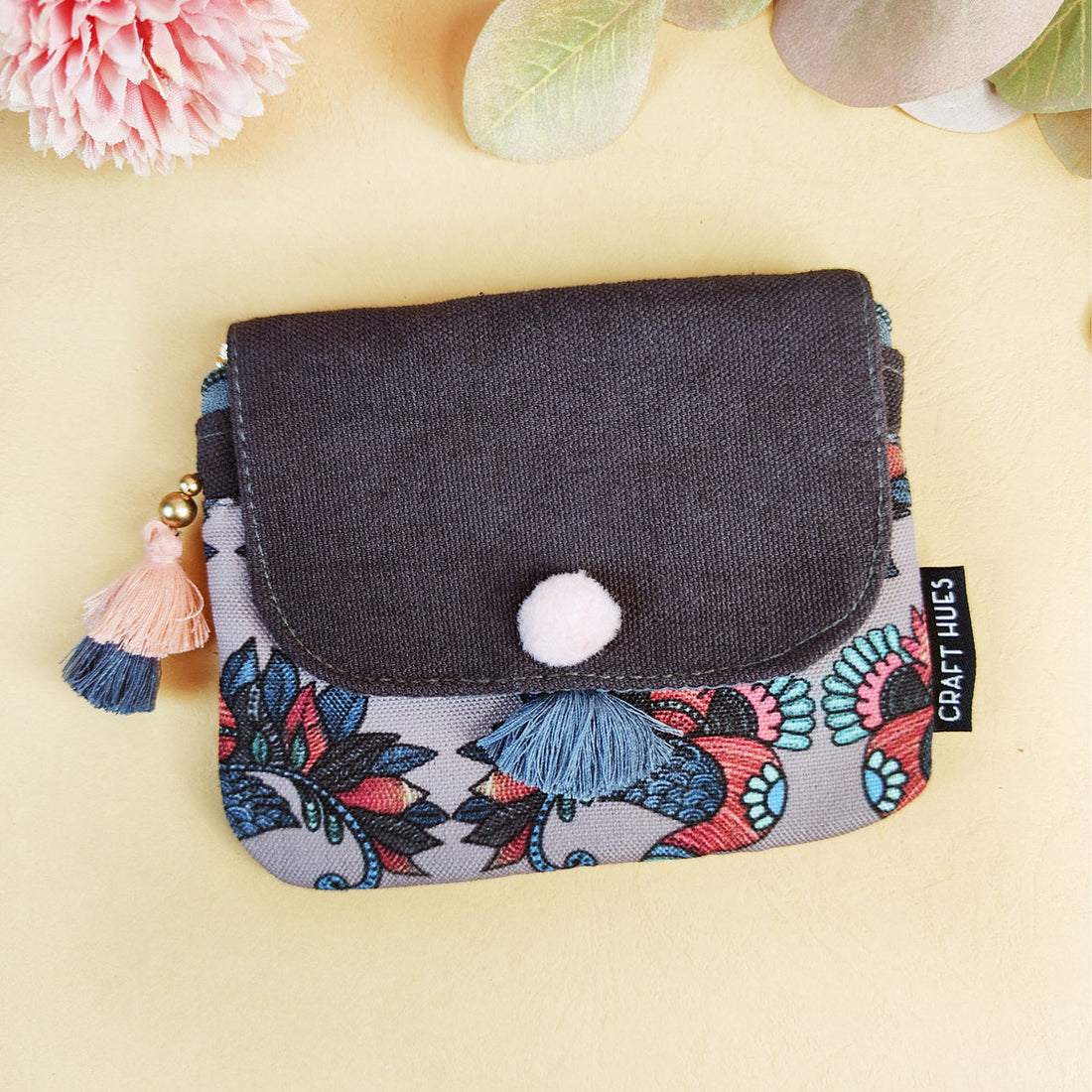 Mini wallet- Gond Grey Bird