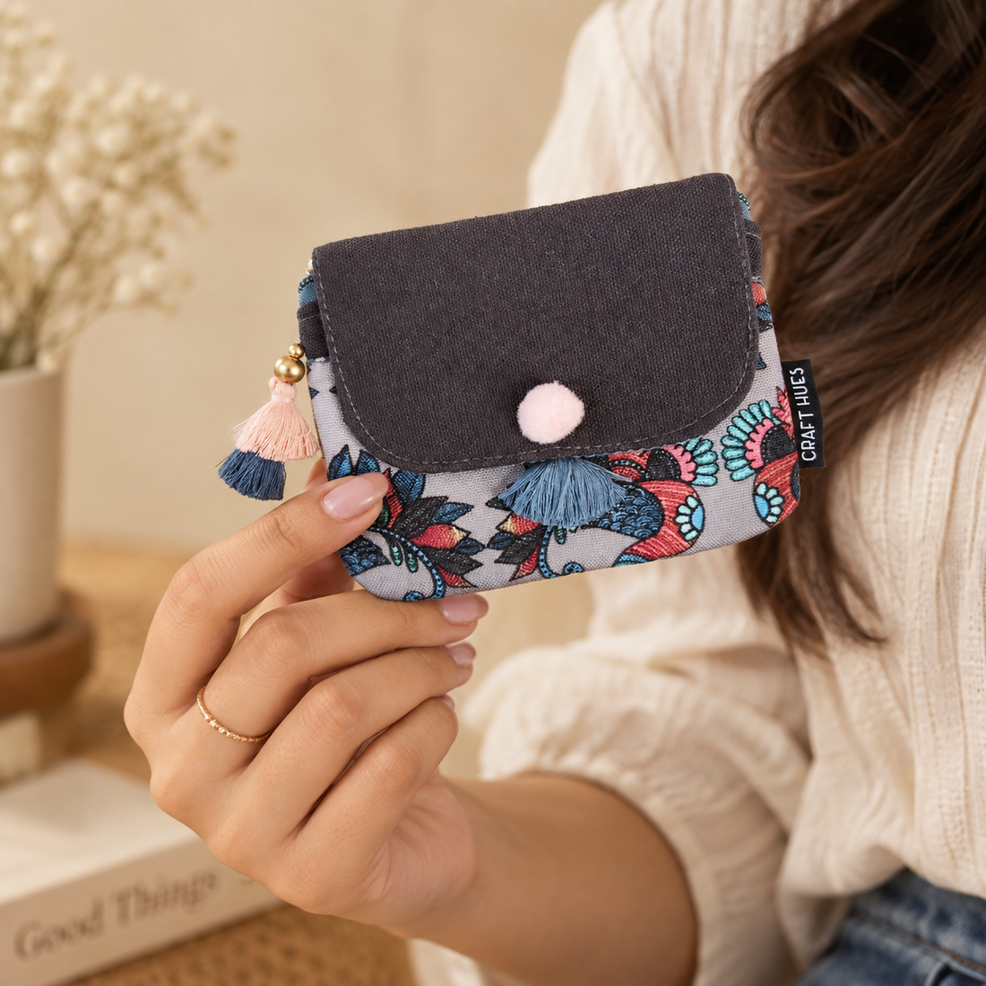 Mini wallet- Gond Grey Bird