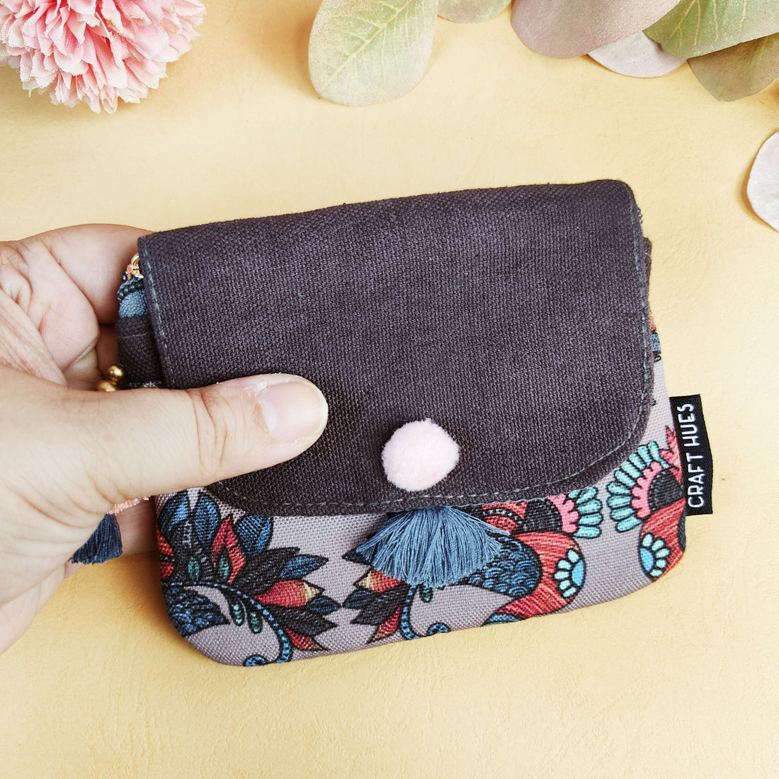 Mini wallet- Gond Grey Bird
