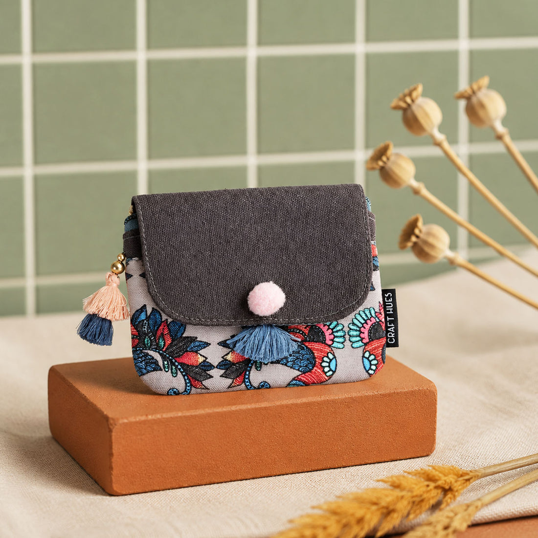 Mobile Sling/ Mini Wallet Combo- Gond Grey Bird