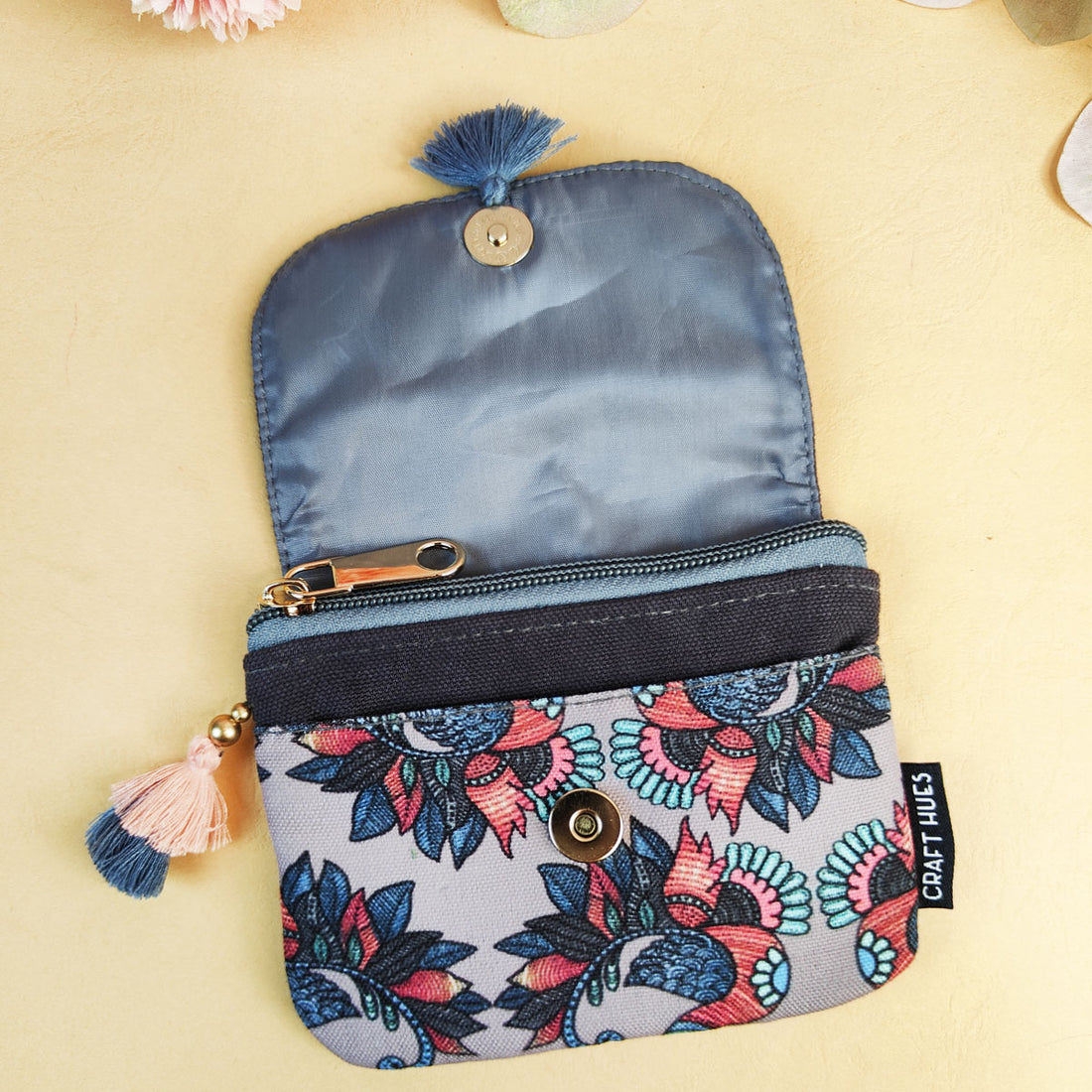 Mini wallet- Gond Grey Bird