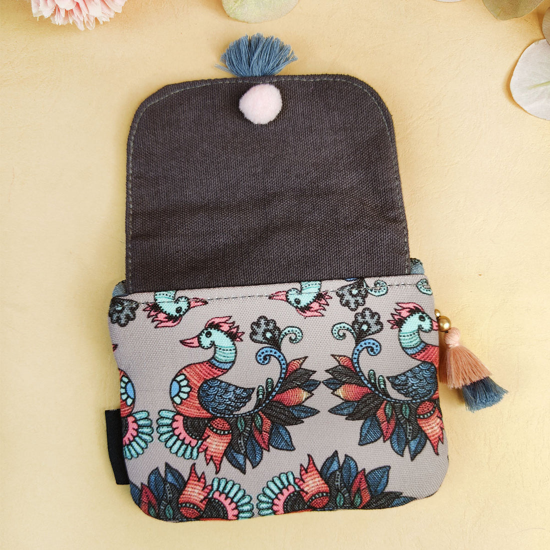 Mini wallet- Gond Grey Bird