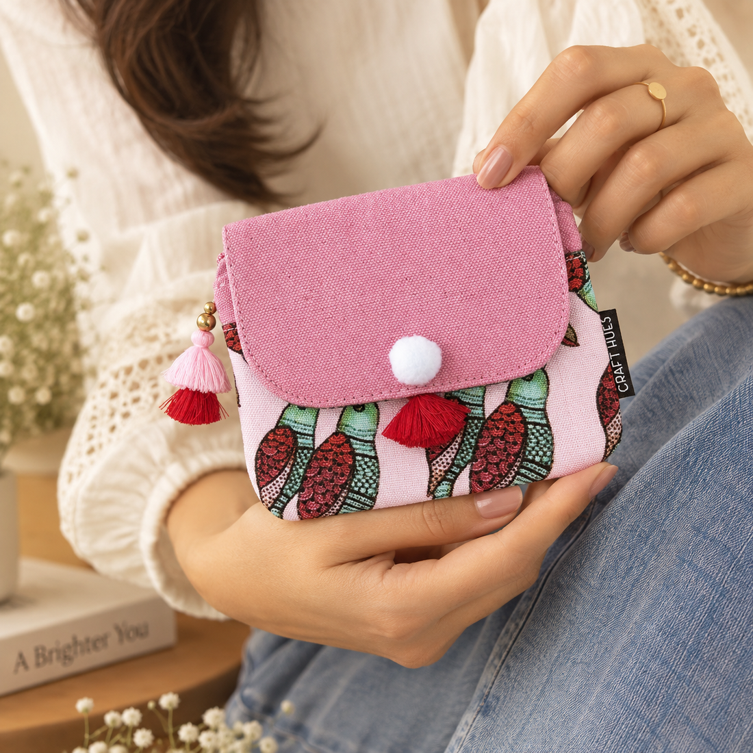 Mini wallet- Gond Green-Pink