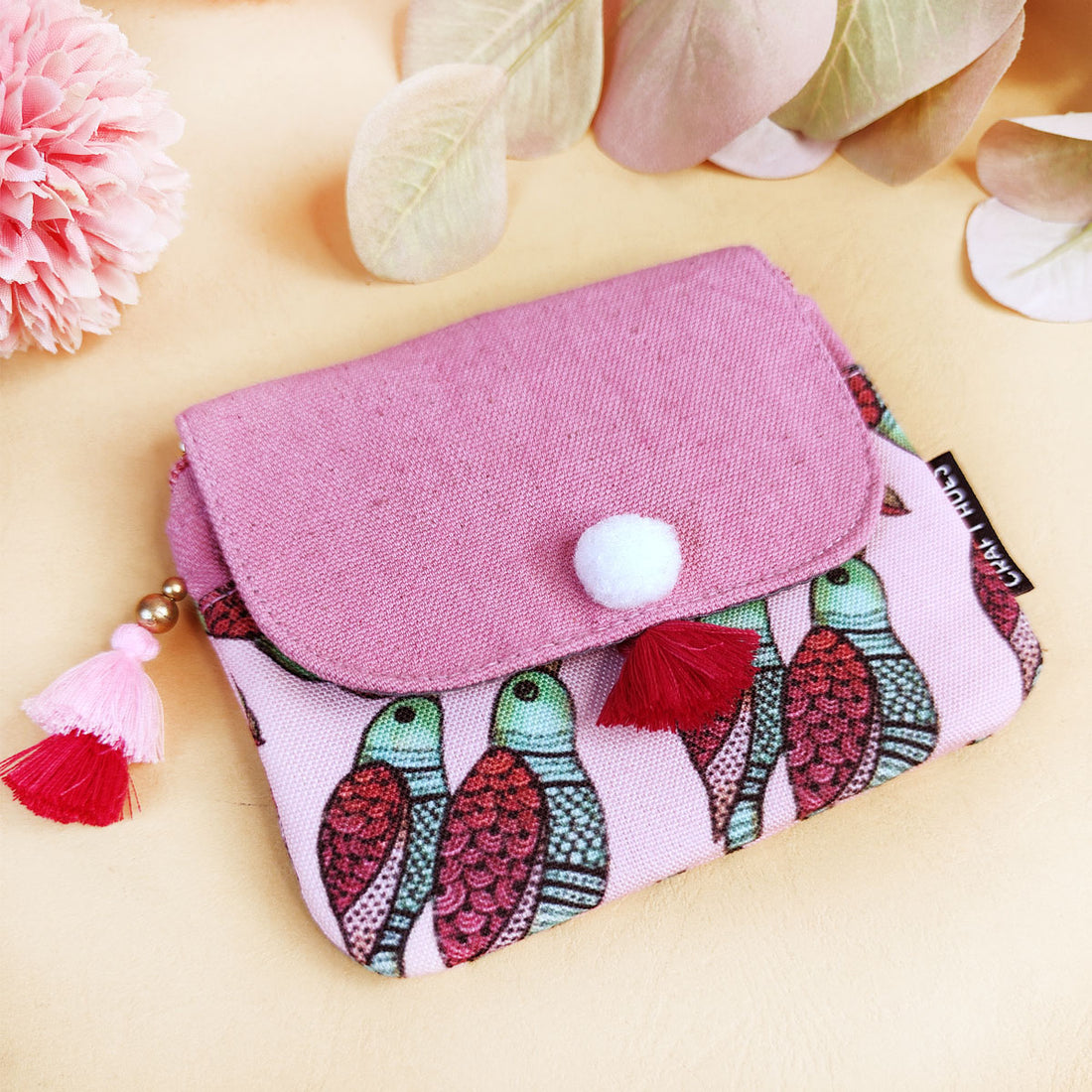 Mini wallet- Gond Pink Parrot