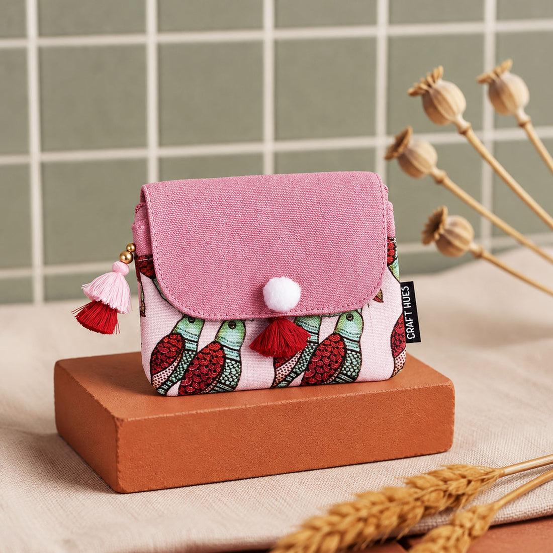 Mini wallet- Gond Green-Pink