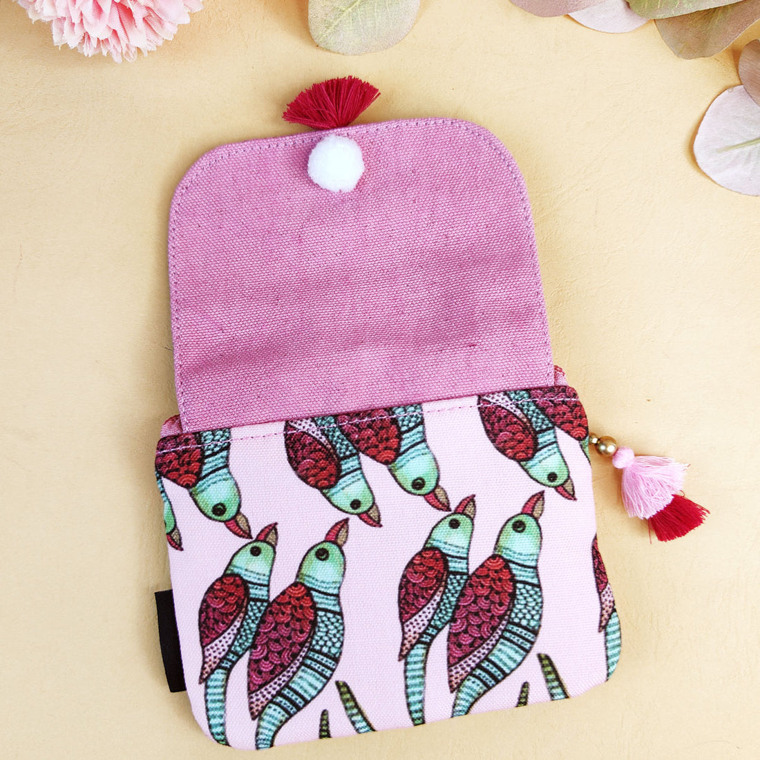 Mini wallet- Gond Pink Parrot