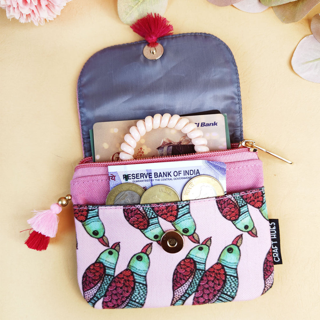 Mini wallet- Gond Green-Pink