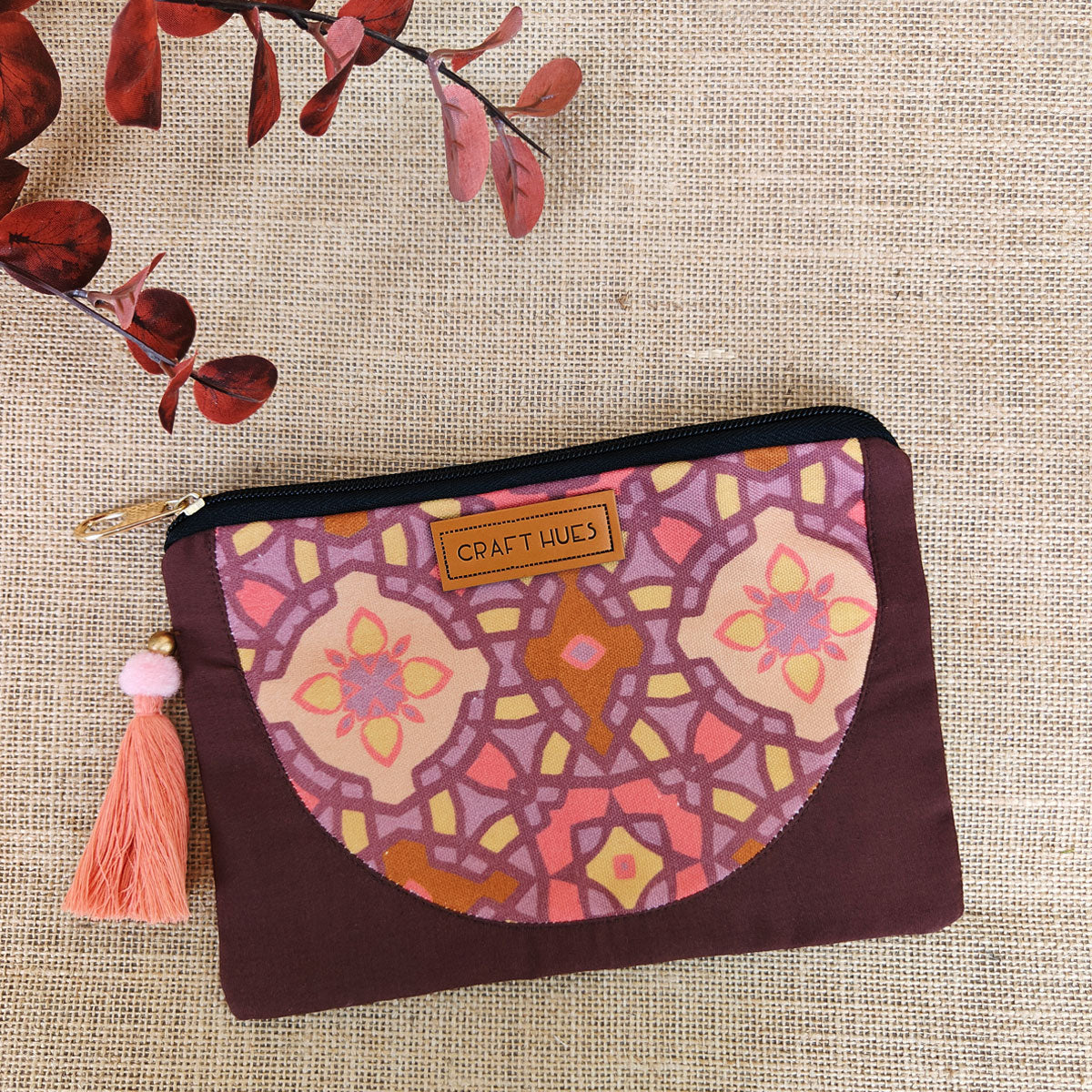 Peach Mughal Tile Canvas Tote/Pouch Combo