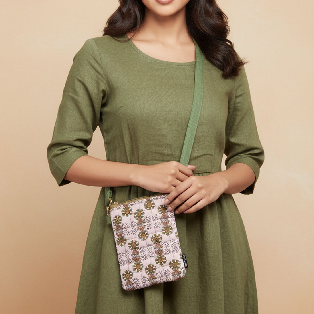 Olive Godna Art Quilted Sling Bag