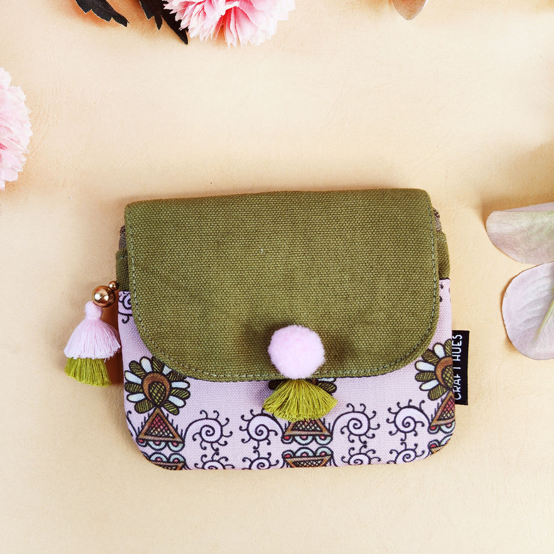 Olive Green Godna Art Mini Wallet