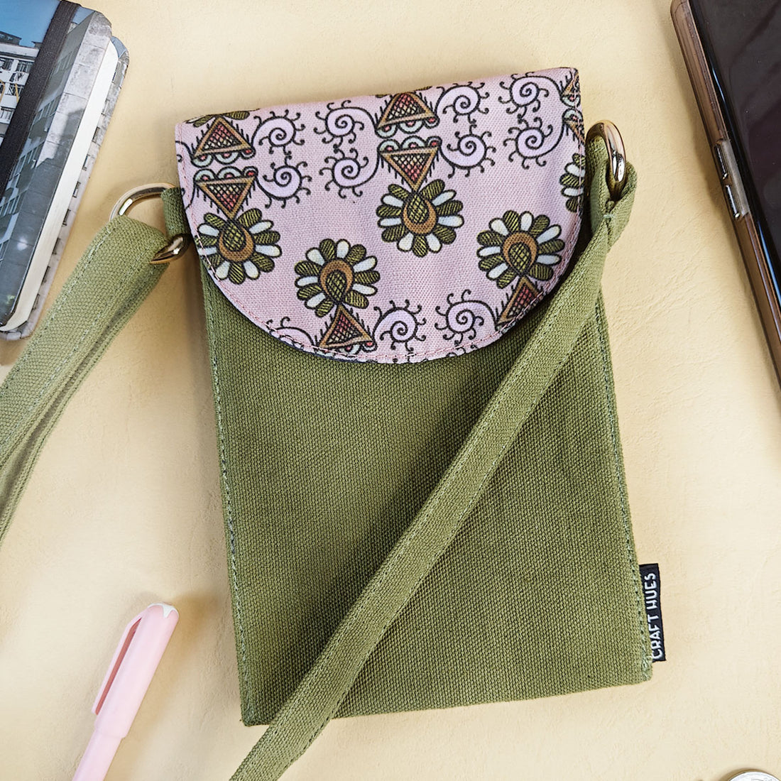 Olive Green Godna Sling Wallet Combo