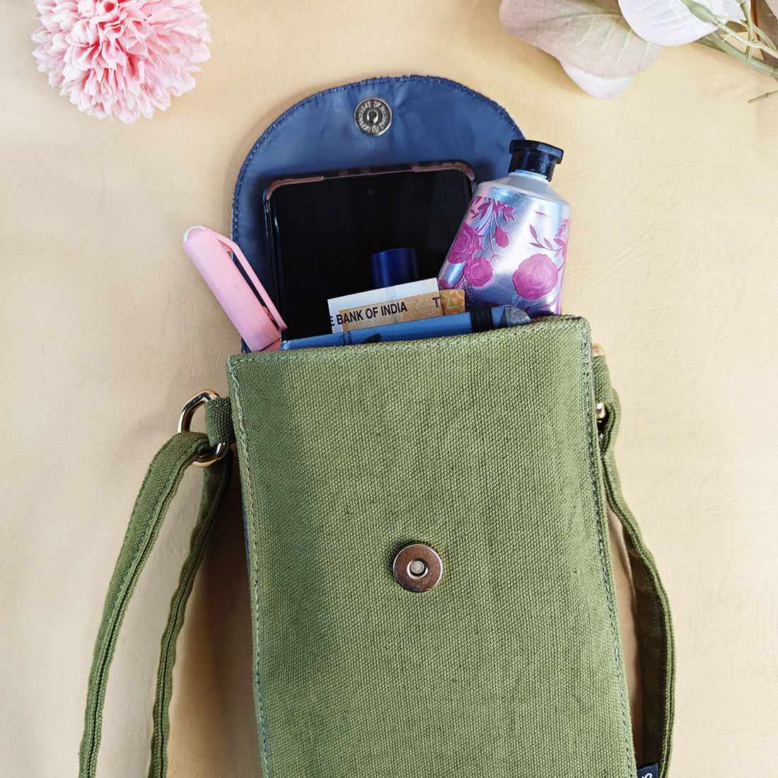 Olive Green Godna Sling Wallet Combo