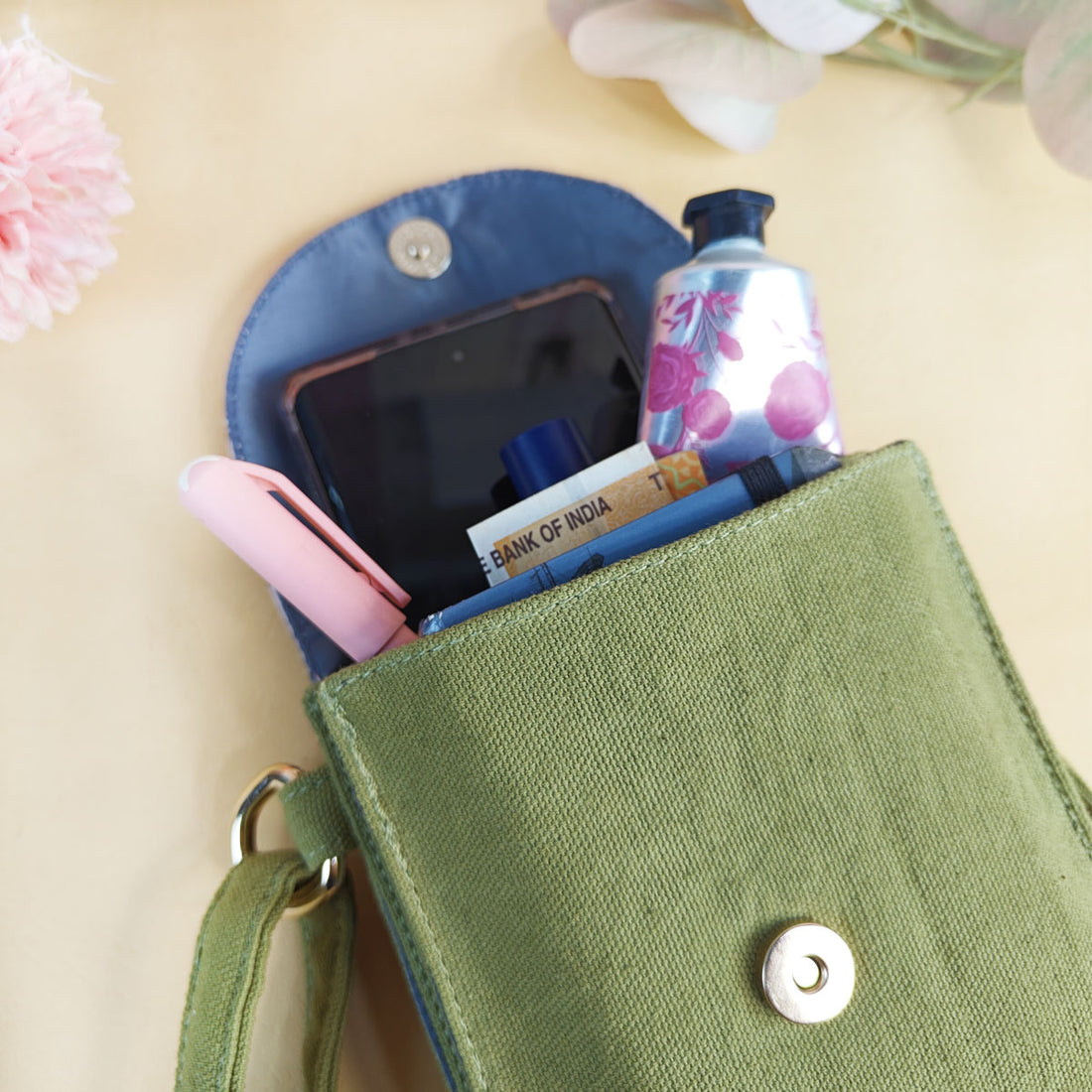 Olive Green Godna Sling Wallet Combo