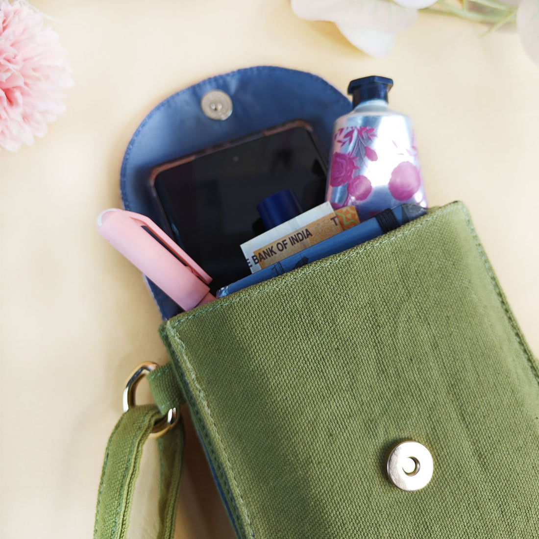 Olive Green Godna Sling Wallet Combo