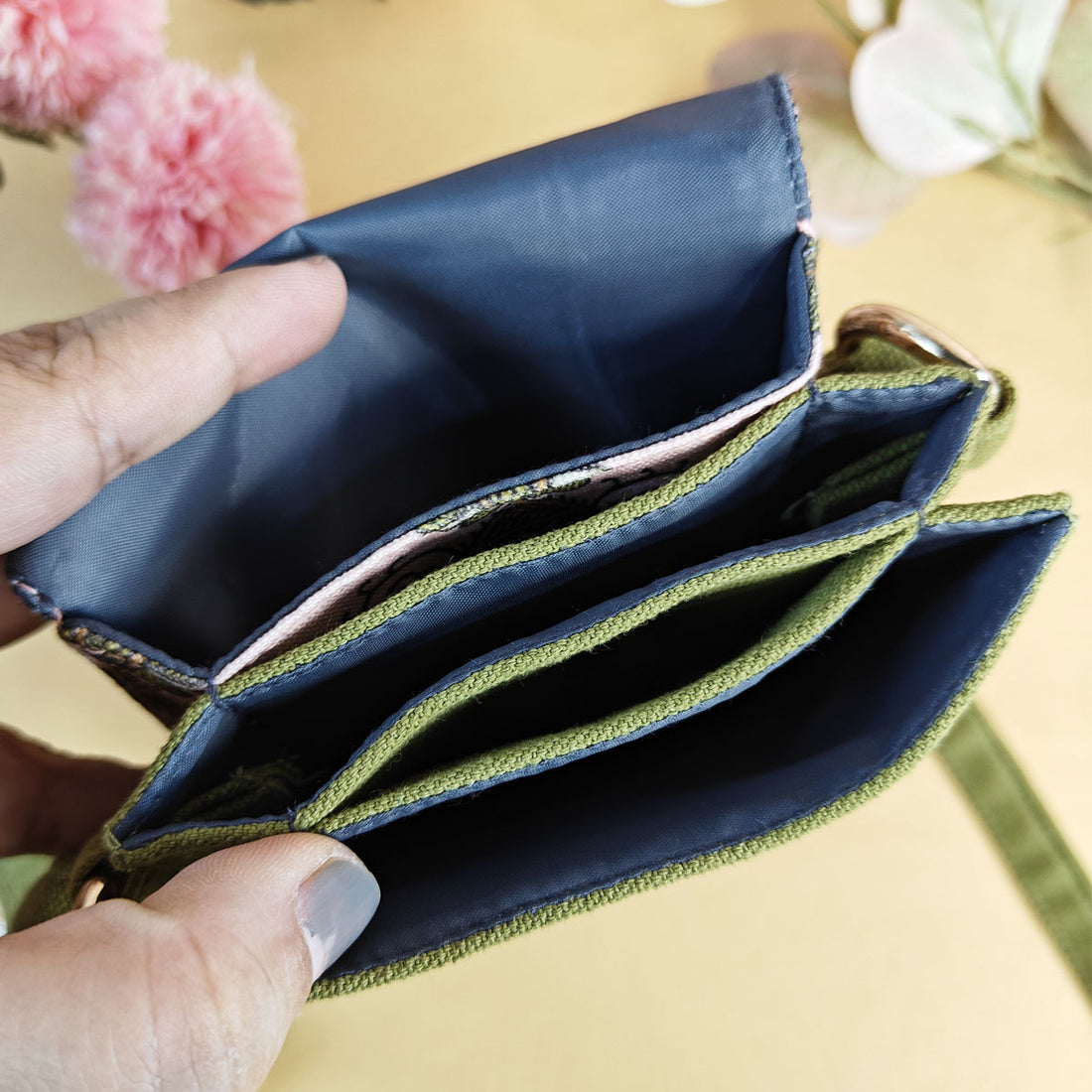 Olive Green Godna Sling Wallet Combo