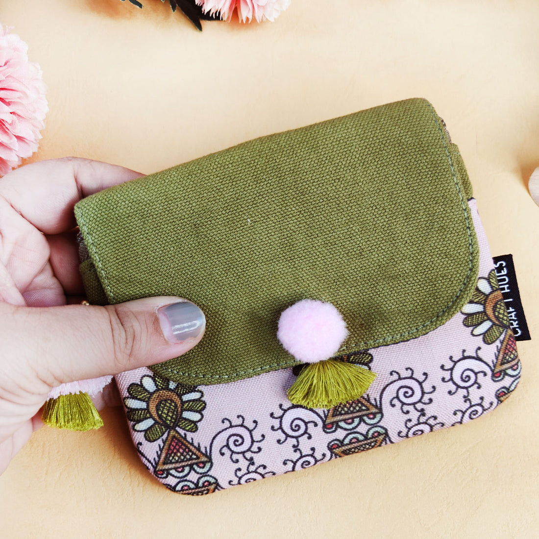 Olive Green Godna Sling, Dual zip & Mini Wallet Combo