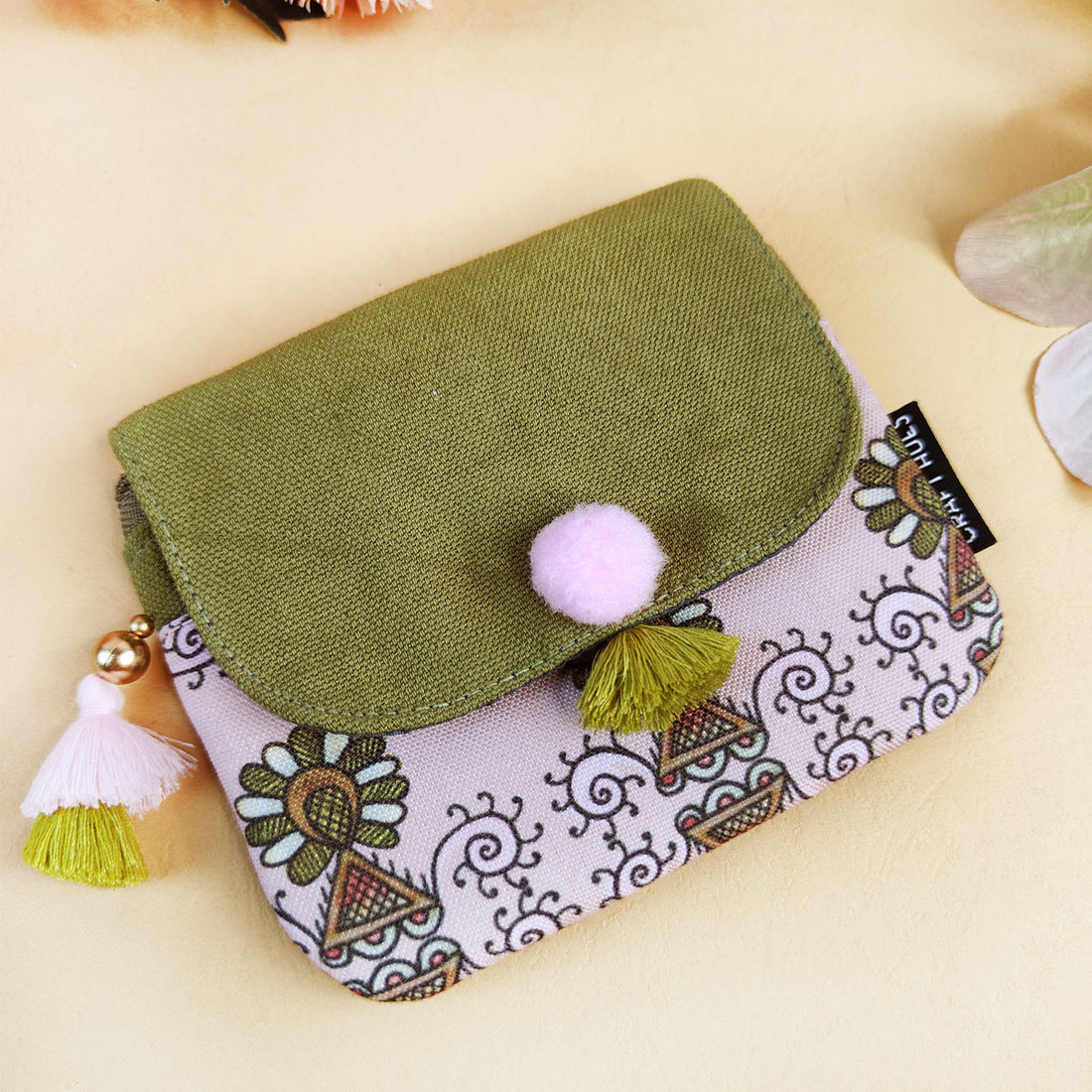 Olive Green Godna Sling, Dual zip & Mini Wallet Combo