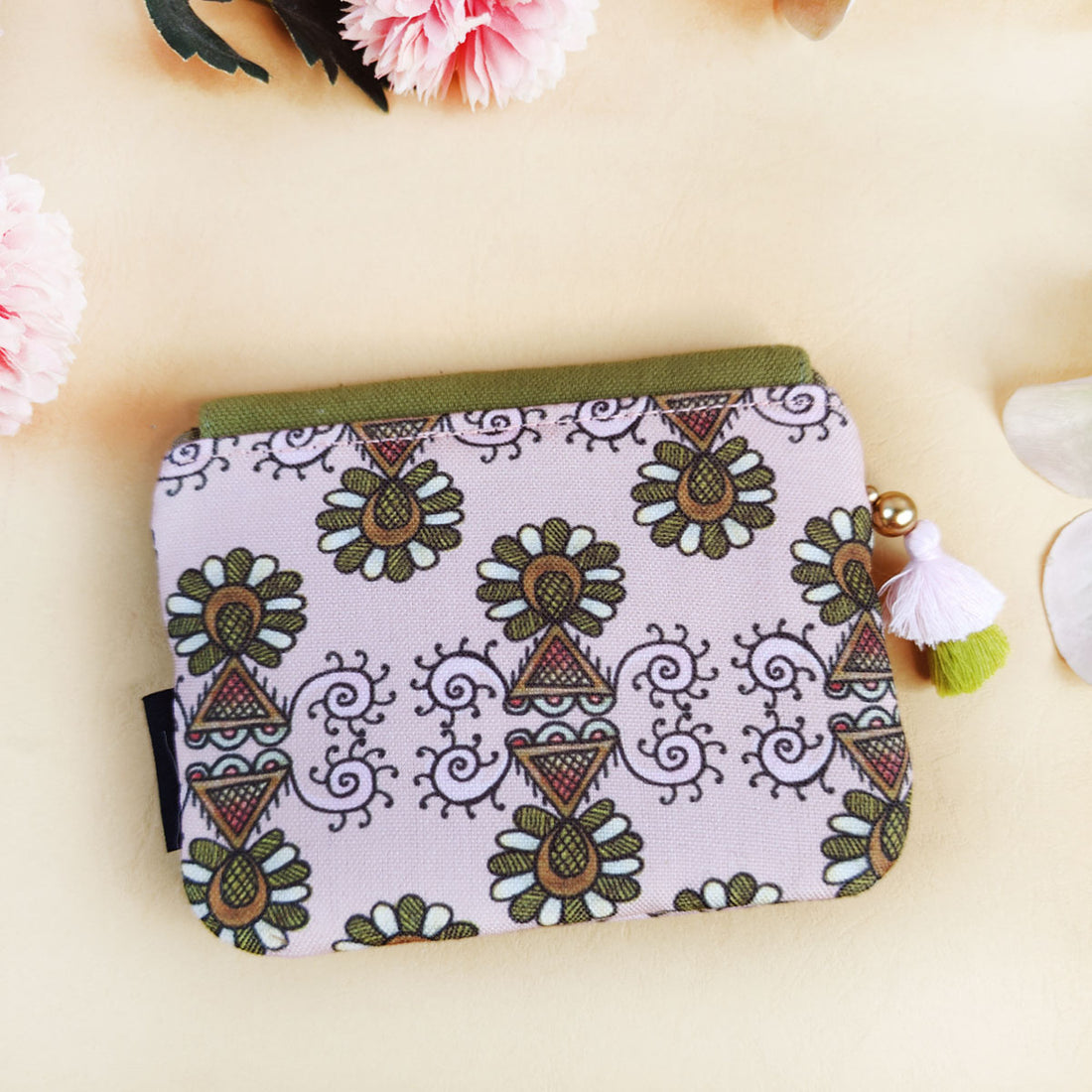 Olive Green Godna Art Mini Wallet