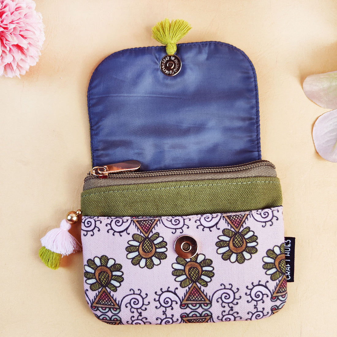 Olive Green Godna Sling, Dual zip & Mini Wallet Combo