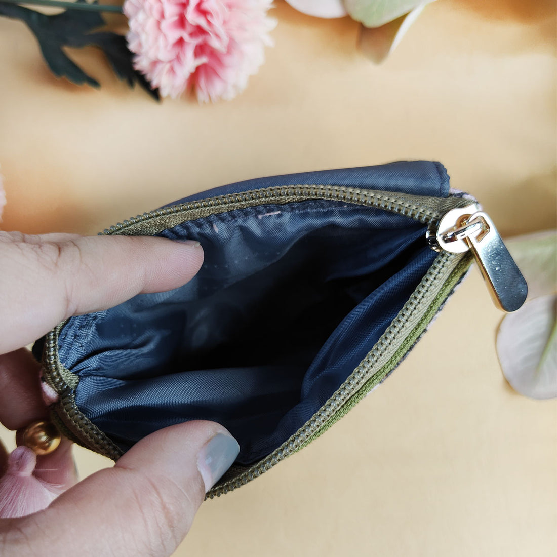 Olive Green Godna Sling, Dual zip & Mini Wallet Combo