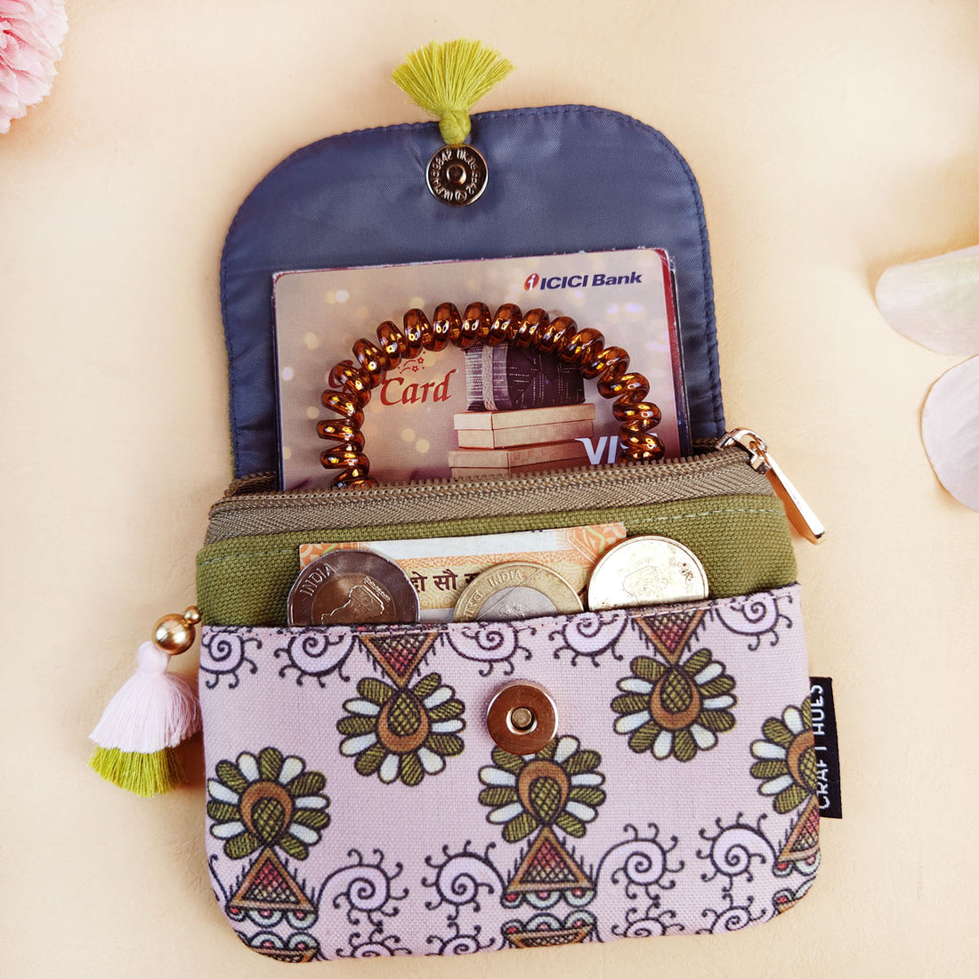 Olive Green Godna Sling, Dual zip & Mini Wallet Combo