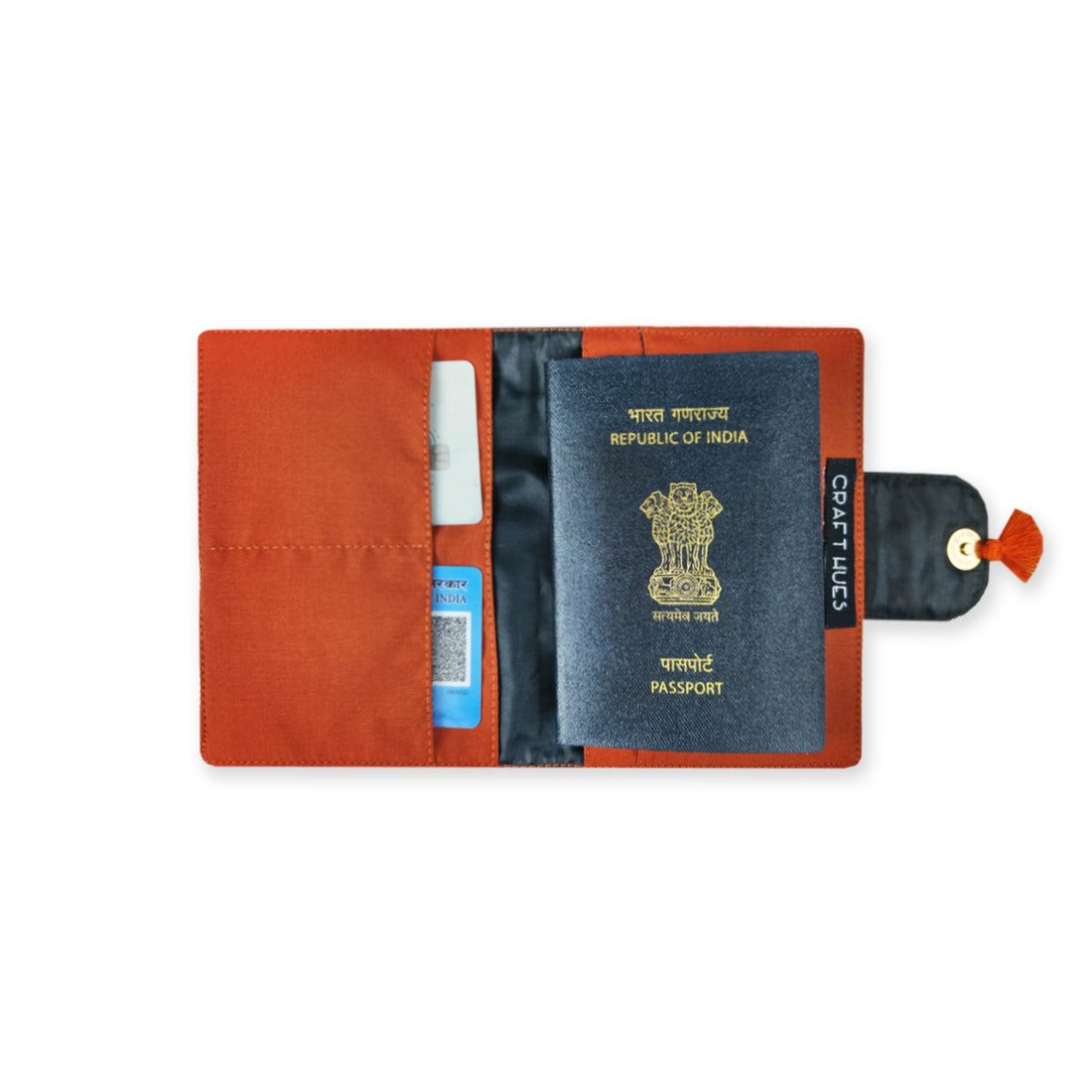 Passport Case- Orange Kalamkari Peacock