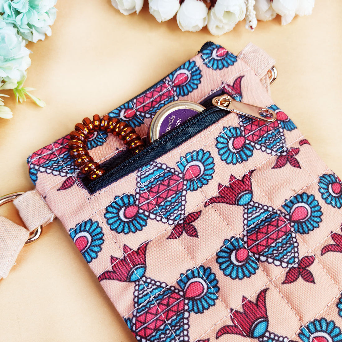 Peach Kite Godna Art Quilted Sling Bag