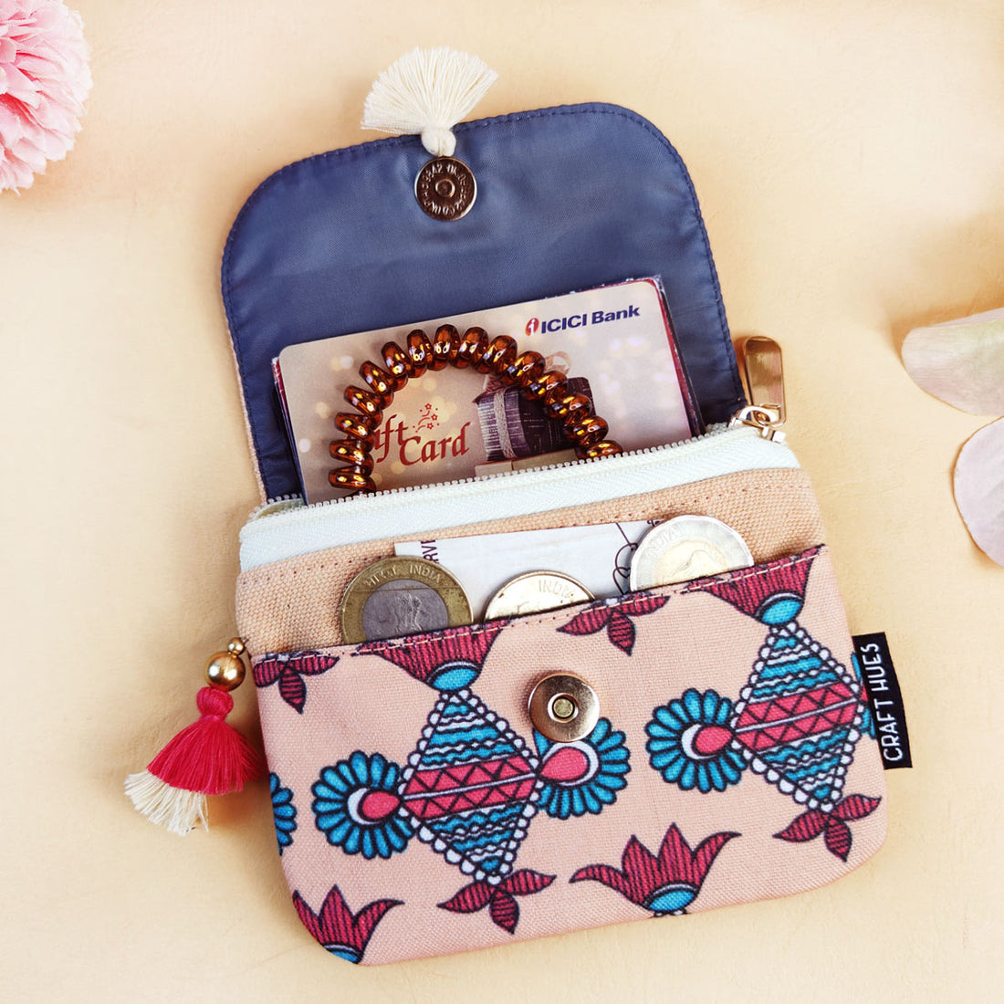 Green-Peach Godna Art Mini Wallet Combo