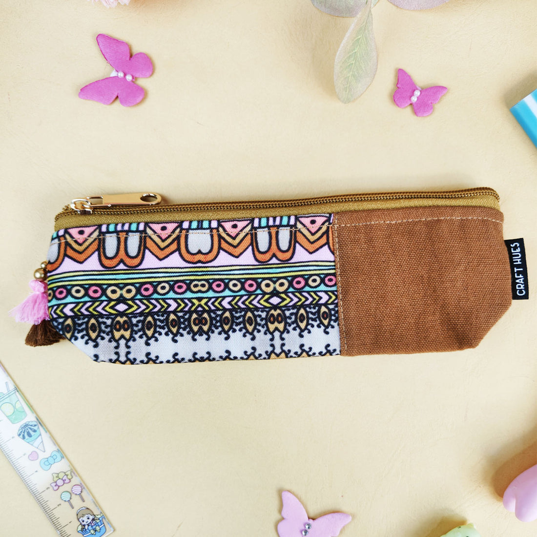 Pink-Grey-Mustard Pen Pouch Combo