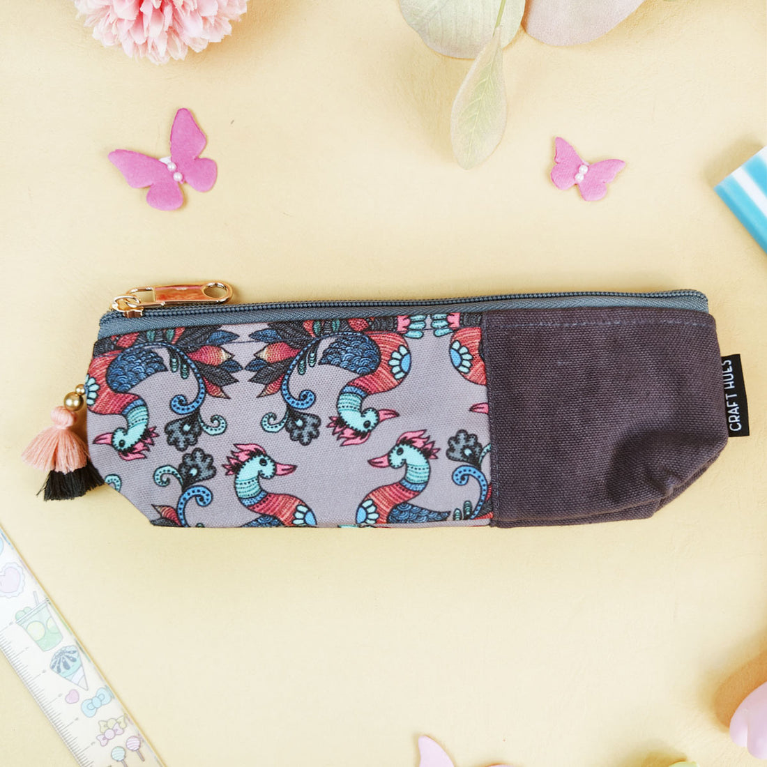 Pink-Grey-Mustard Pen Pouch Combo