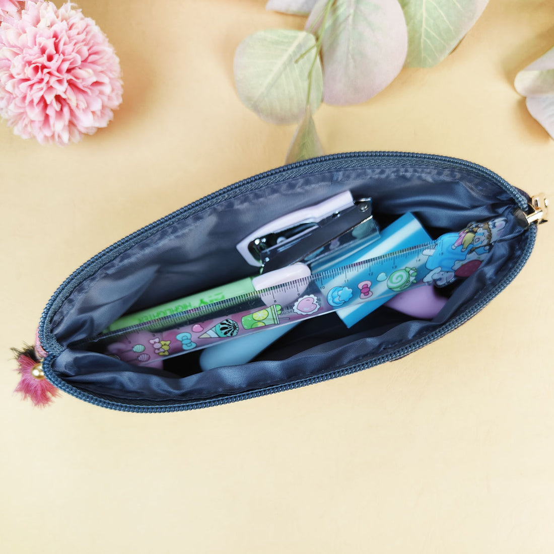 Pink-Grey-Mustard Pen Pouch Combo