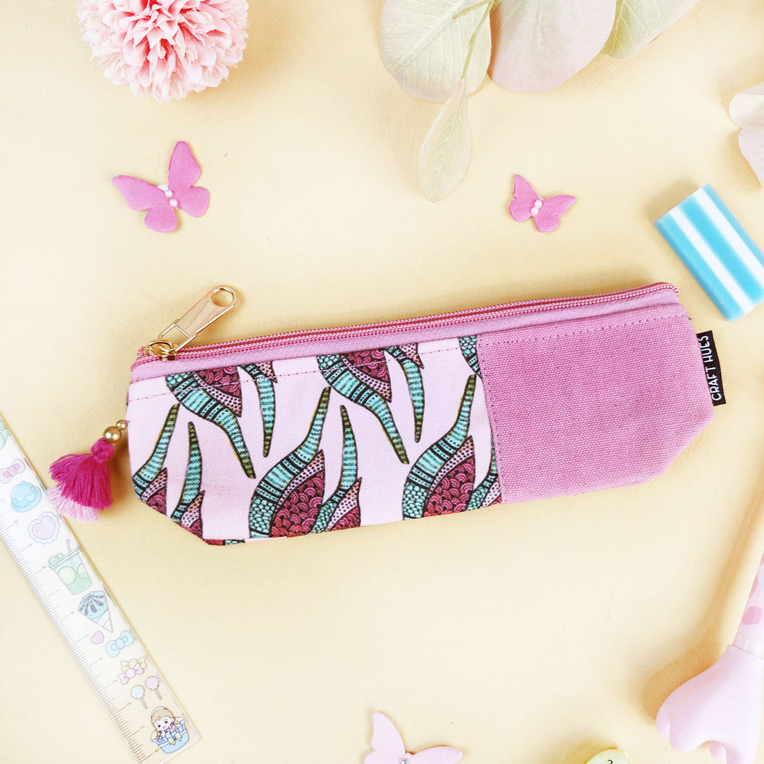 Pink-Grey-Mustard Pen Pouch Combo