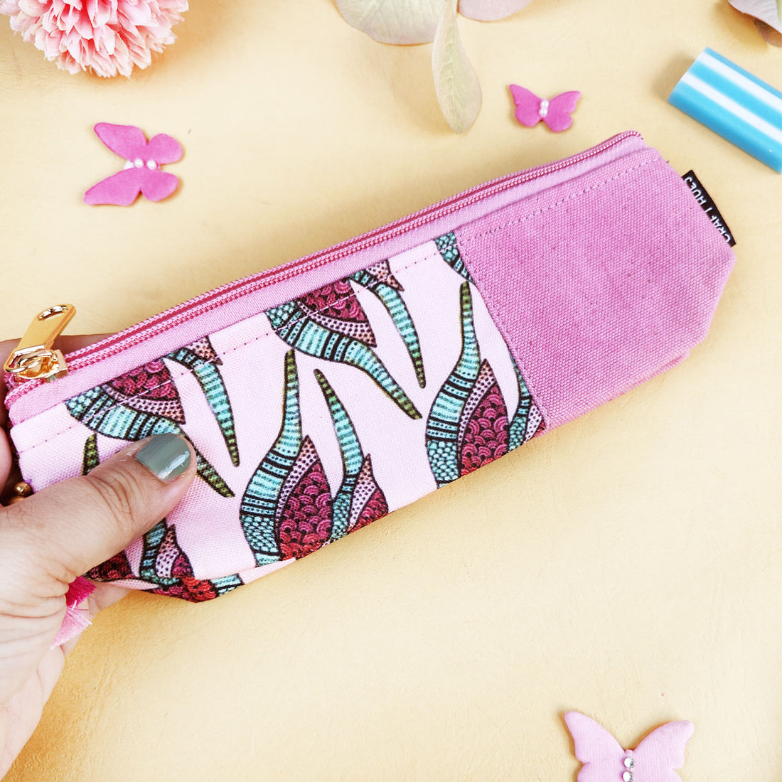 Pink-Grey-Mustard Pen Pouch Combo