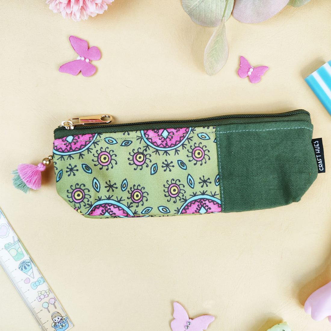 Green-Peach-Maroon Pen Pouch Combo