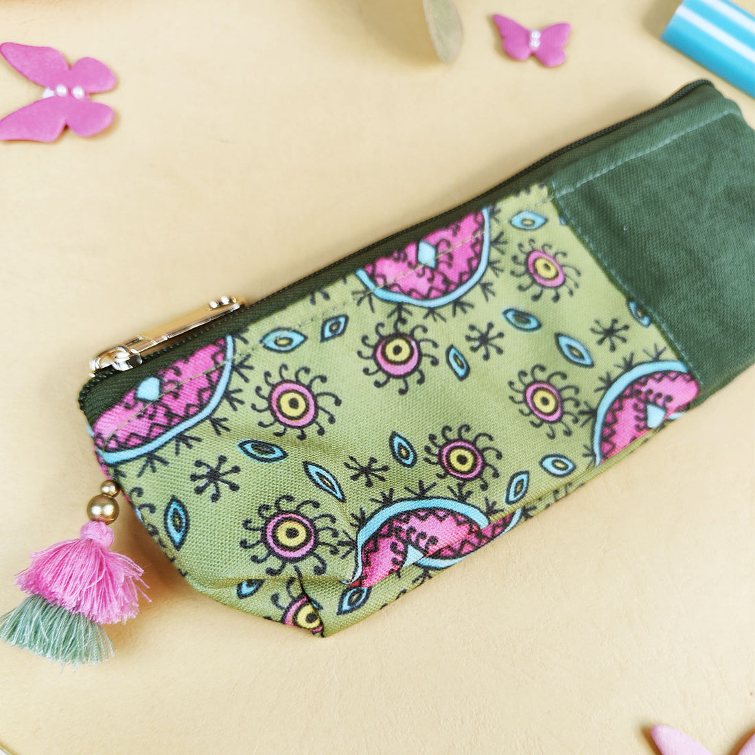 Green-Peach-Maroon Pen Pouch Combo