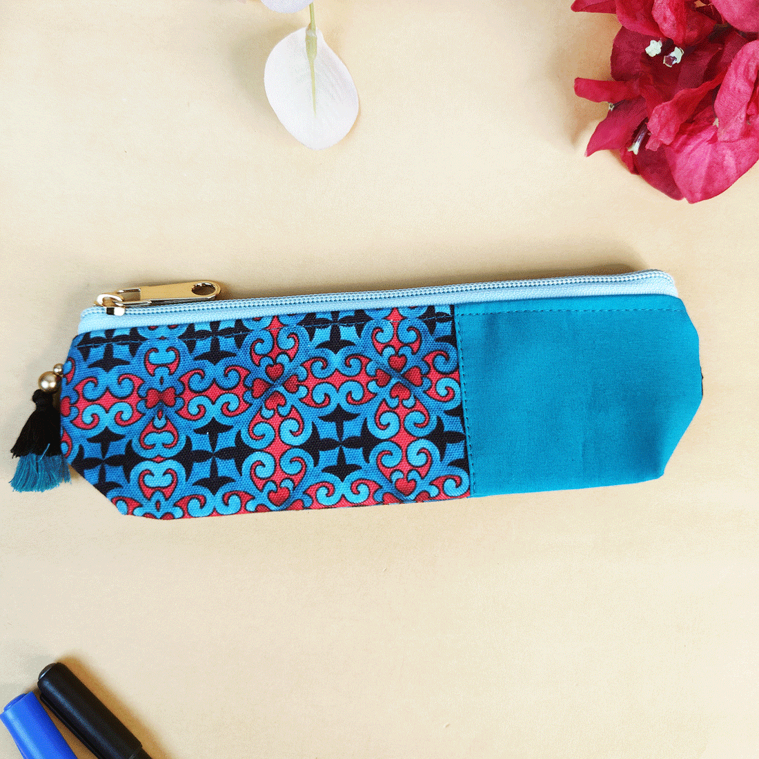 Mustard-Pink-Blue Pencil Pouch Combo