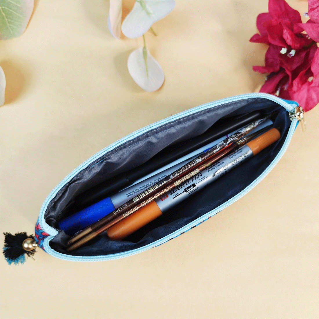 Mustard-Pink-Blue Pencil Pouch Combo