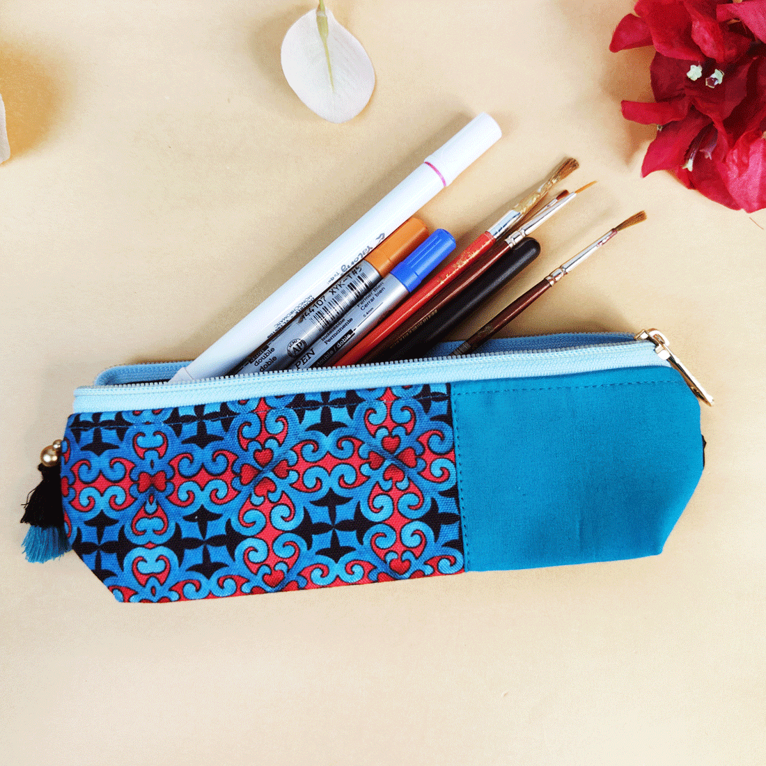 Mustard-Pink-Blue Pencil Pouch Combo