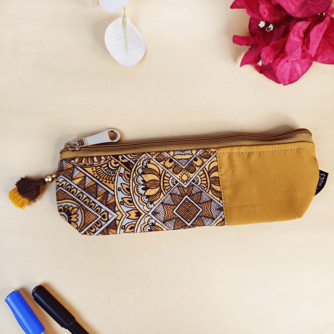 Mustard-Pink-Blue Pencil Pouch Combo