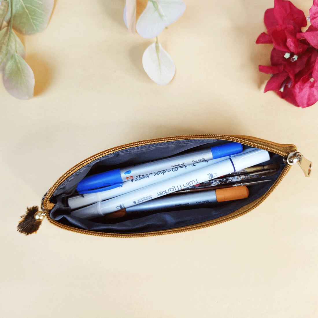 Mustard-Pink-Blue Pencil Pouch Combo