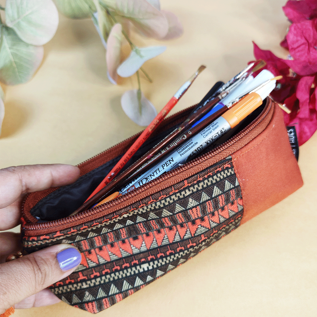 Mustard-Orange-Brown Pencil Pouch Combo