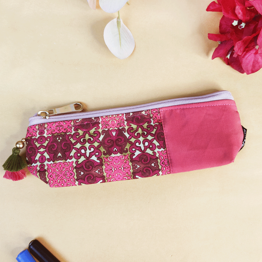 Mustard-Pink-Blue Pencil Pouch Combo