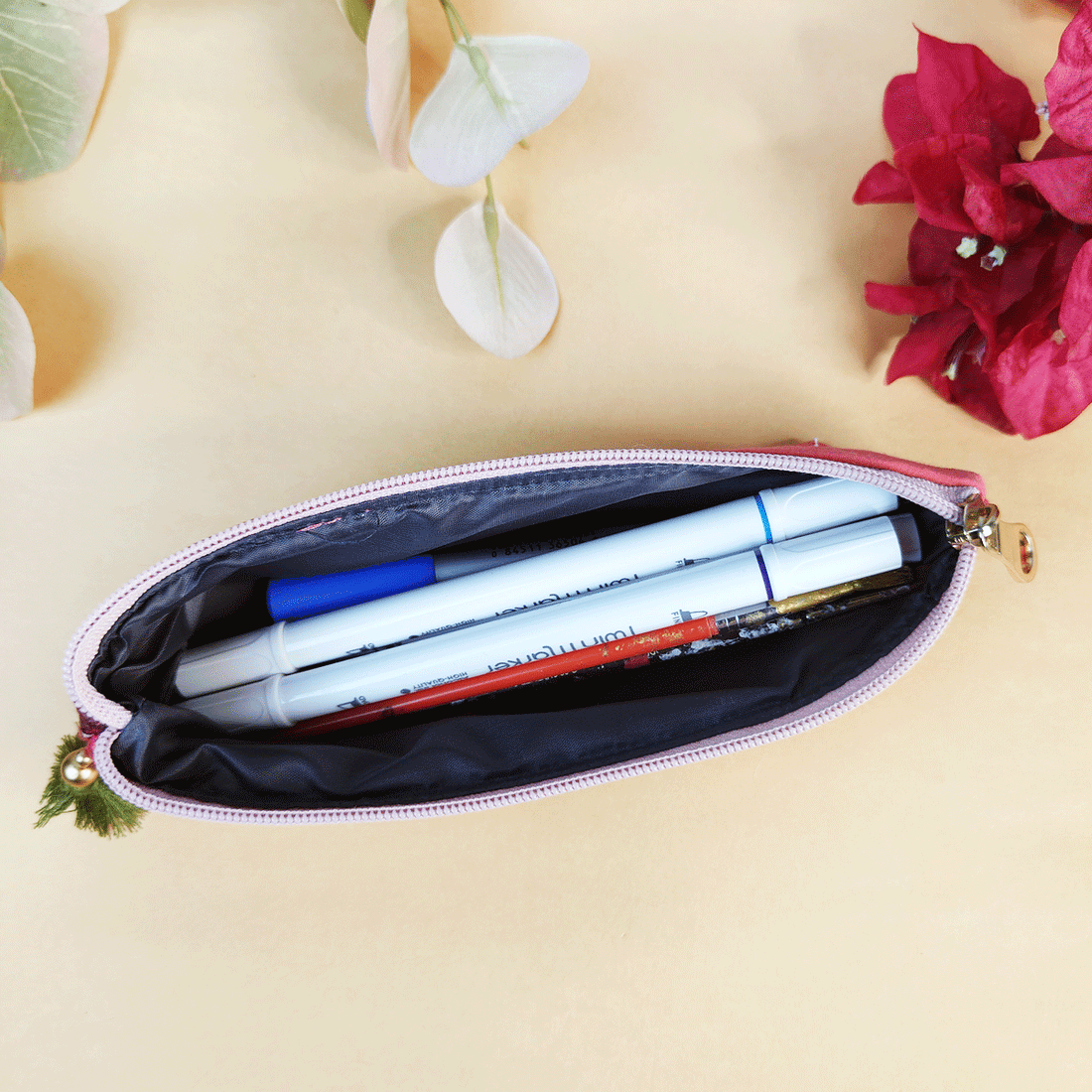 Mustard-Pink-Blue Pencil Pouch Combo