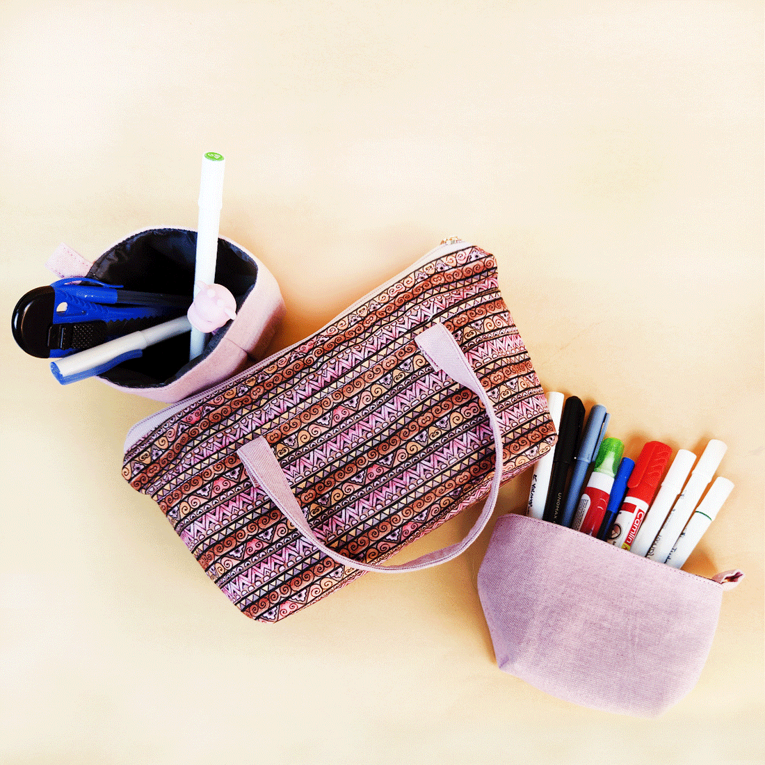 Multi-Purpose Pouch Organizer - Pink Aztec