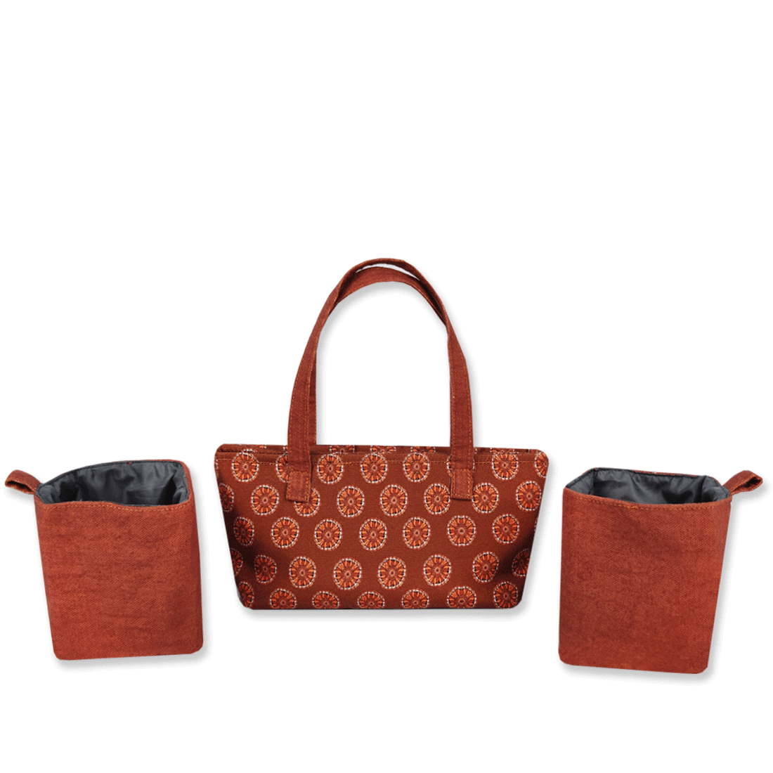 Multi-Purpose Pouch Organizer - Rust Madhubani Circle